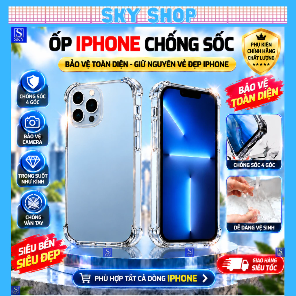 Ốp iphone 17 ProMax 17 Air 14 Pro Max 14 Plus 13 12 ProMax 11 ProMax 15 16 Pro Max Xs Max X Xr 7 8 Plus - Trong suốt