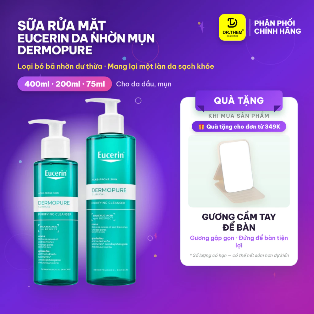 Sữa Rửa Mặt Eucerin Cho Da Nhờn Mụn Dermopure Clinical Purifying Cleanser Gel 75ml/ 200ml/ 400ml - Dr Thêm