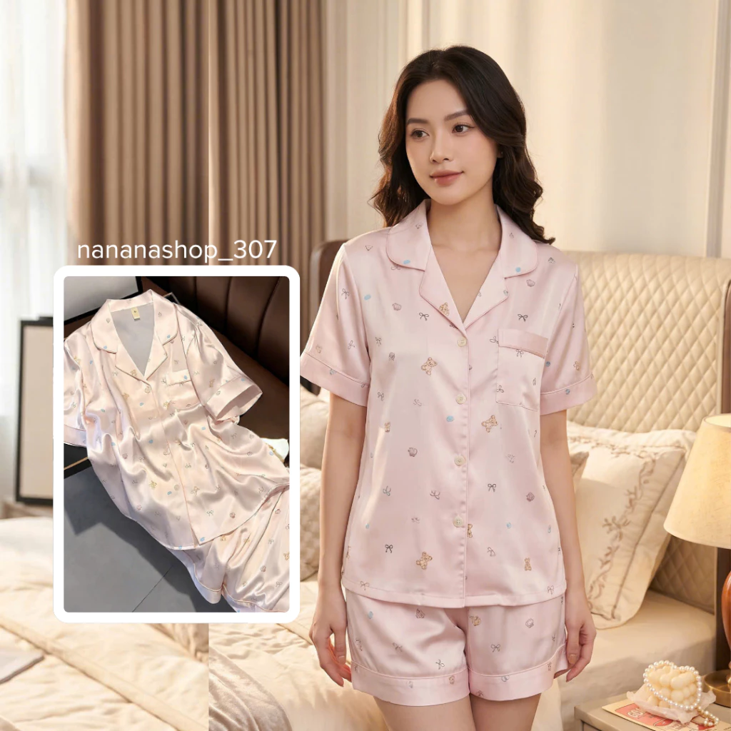 [CAO CẤP] Bộ đồ bộ nữ lụa mát mặc ở nhà cộc đùi tay ngắn quần ngắn pijama đẹp dễ thương