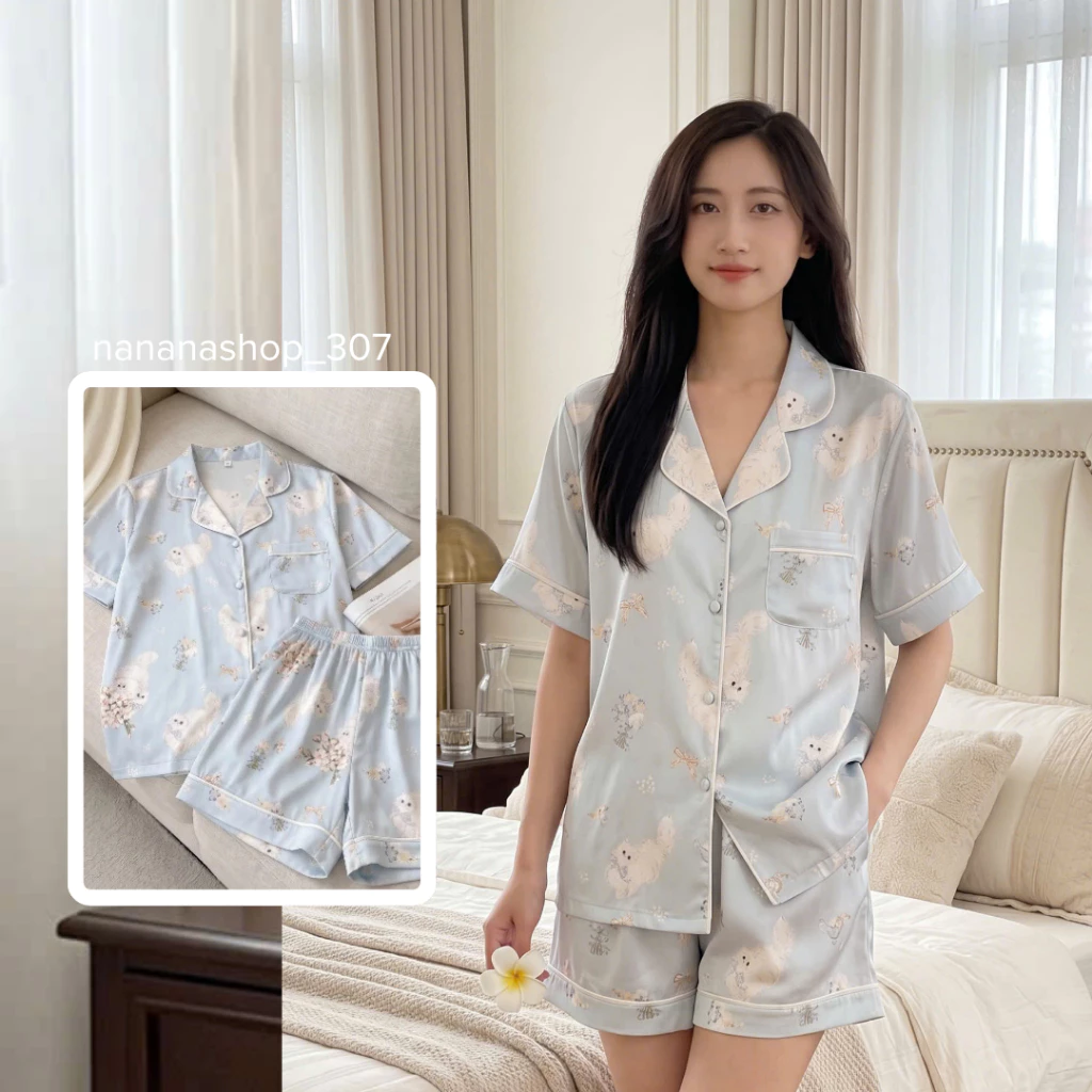 [CAO CẤP] Bộ đồ bộ nữ lụa mát mặc ở nhà cộc đùi tay ngắn quần ngắn pijama đẹp dễ thương
