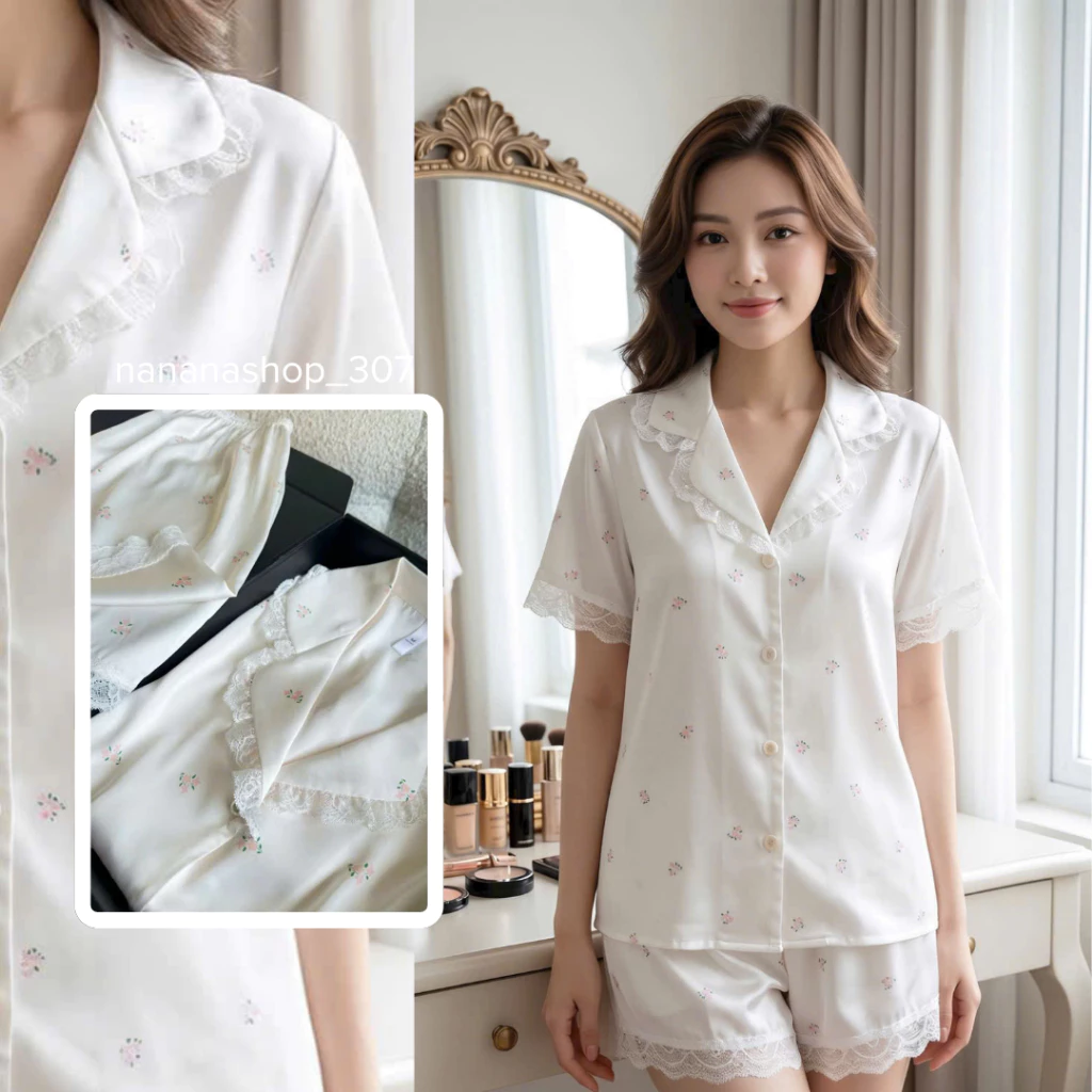 [CAO CẤP] Bộ đồ bộ nữ lụa mát mặc ở nhà cộc đùi tay ngắn quần ngắn pijama đẹp dễ thương