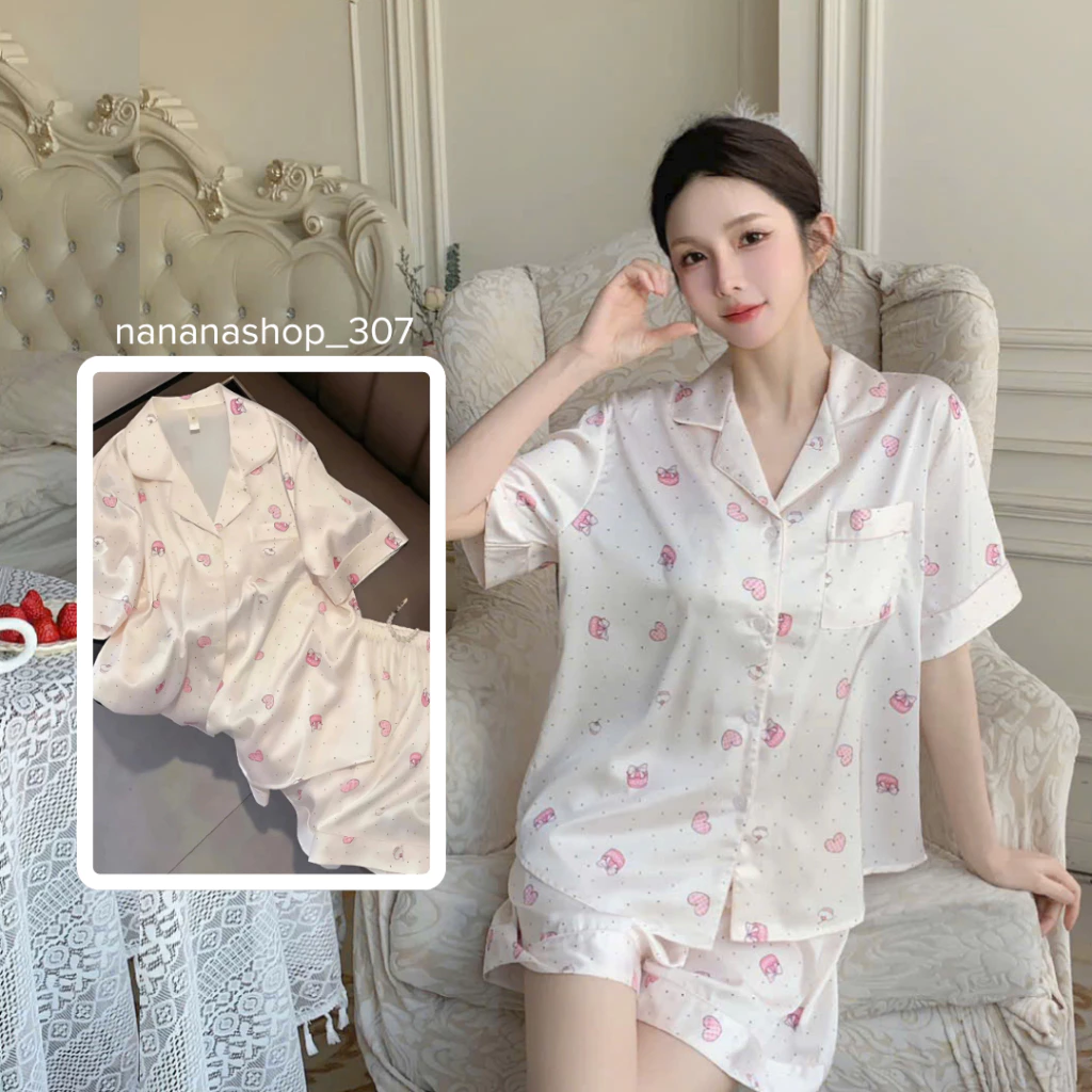 [CAO CẤP] Bộ đồ bộ nữ lụa mát mặc ở nhà cộc đùi tay ngắn quần ngắn pijama đẹp dễ thương