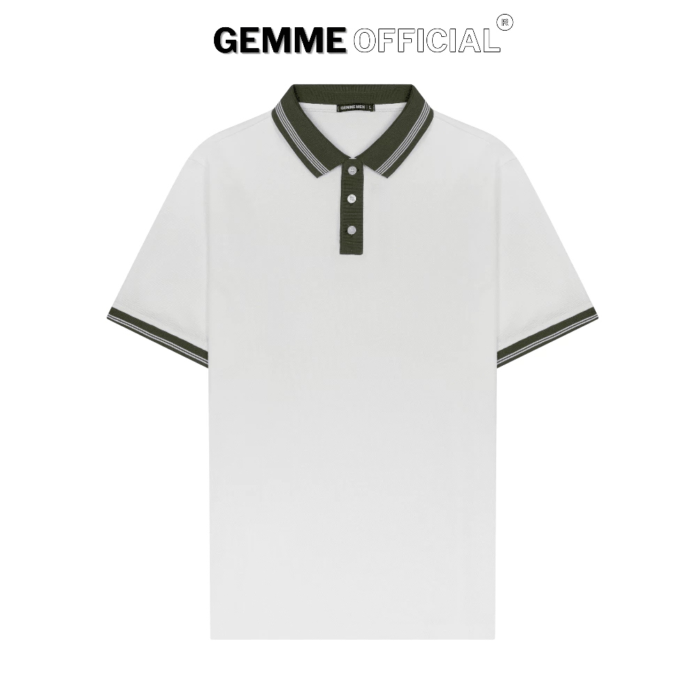 Áo Thun Polo Nam Cotton Phối Cổ Xanh Rêu Sọc Trắng GEMME MEN Big Size 55-120kg Thanh Lịch Thể Thao