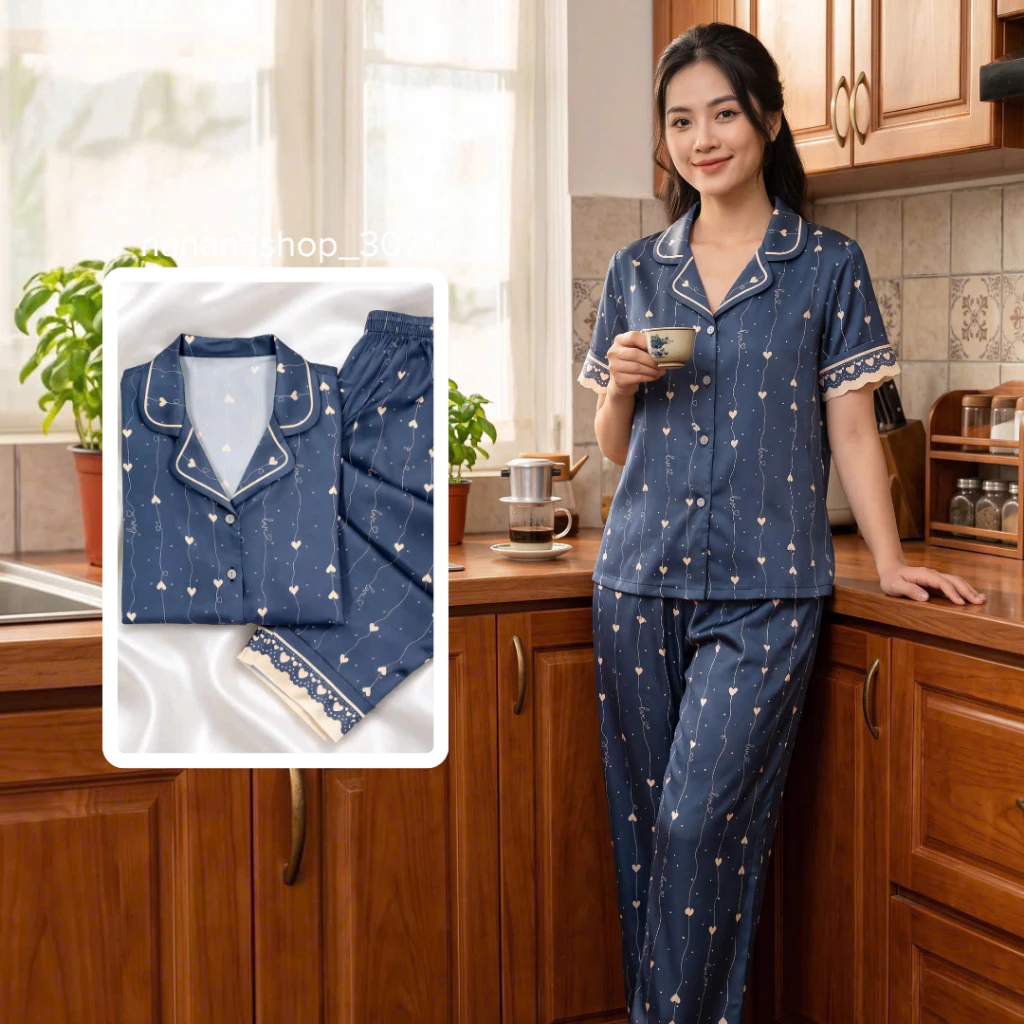 [CAO CẤP] Bộ đồ bộ nữ lụa mát mặc ở nhà cộc đùi tay ngắn quần dài pijama đẹp dễ thương