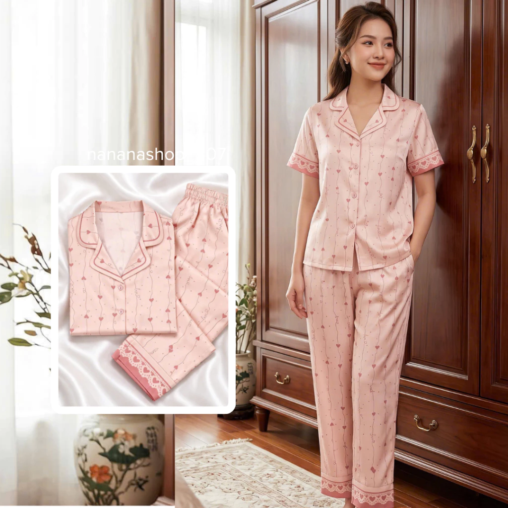 [CAO CẤP] Lụa mát Bộ đồ ngủ pIjama nữ lụa mềm mát mặc nhà, Tay ngắn - Quần dài