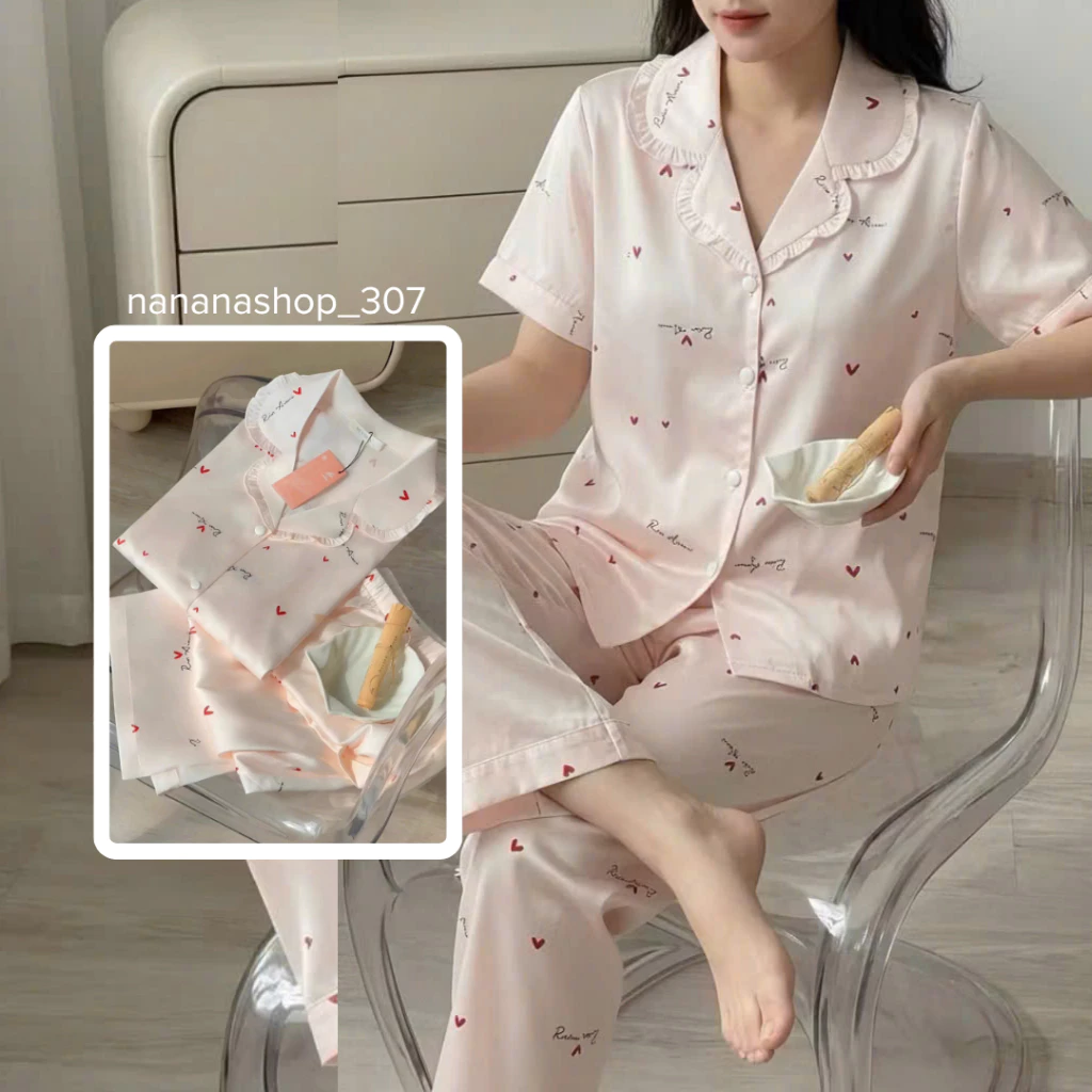 [CAO CẤP] Bộ đồ bộ nữ lụa mát mặc ở nhà cộc đùi tay ngắn quần dài pijama đẹp dễ thương