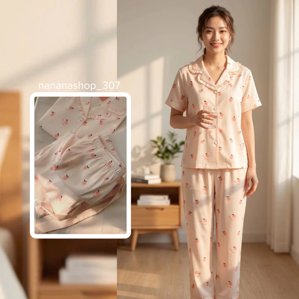 [CAO CẤP] Bộ đồ bộ nữ lụa mát mặc ở nhà cộc đùi tay ngắn quần dài pijama đẹp dễ thương