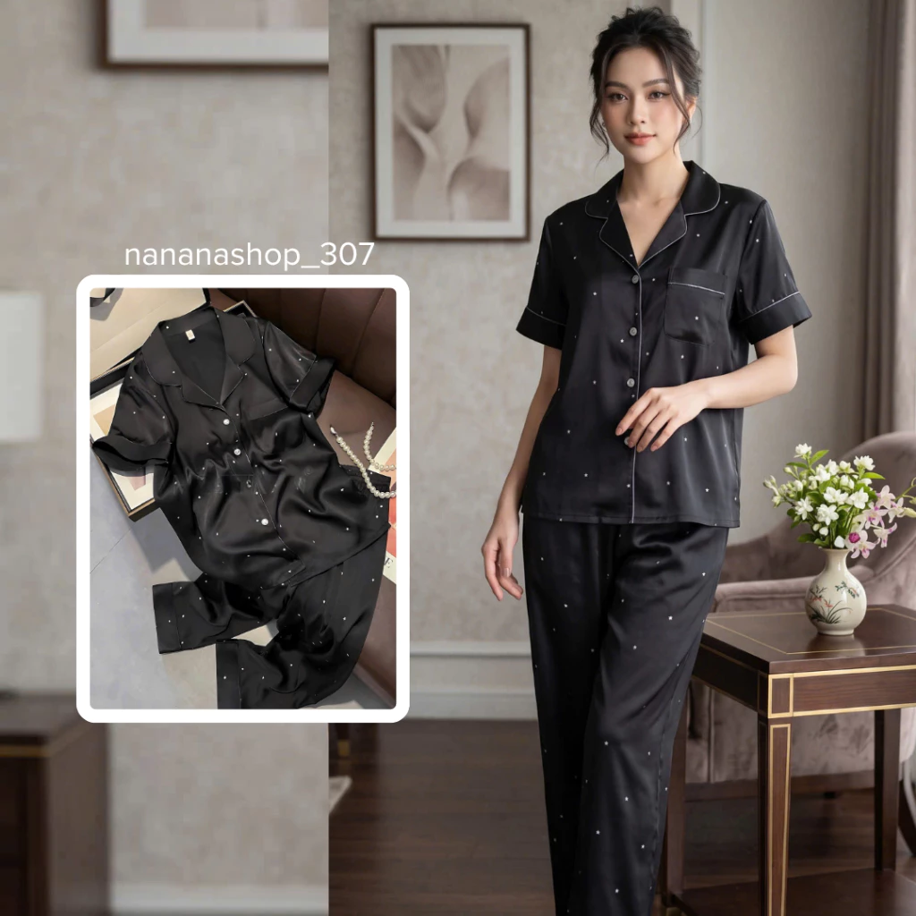 [CAO CẤP] Bộ đồ bộ nữ lụa mát mặc ở nhà cộc đùi tay ngắn quần dài pijama đẹp dễ thương
