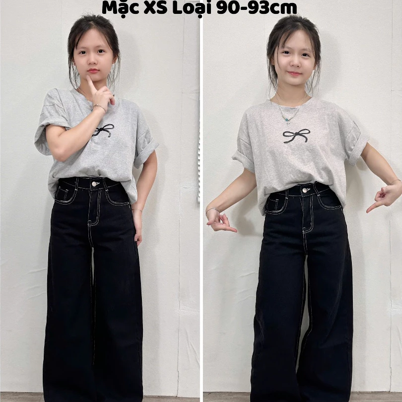 (Jean Nấm size nhỏ) Quần Jean Nữ cao cấp màu Đen chỉ nổi trắng dài 85cm 90cm cho nấm lùn 1m40 1m45 1m50 size xxs size xs