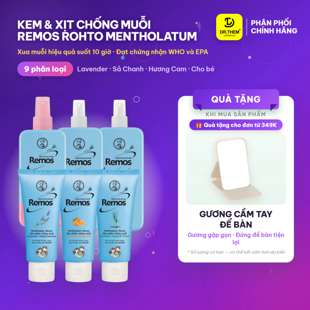 Remos Kem Chống Muỗi và Xịt Đuổi Muỗi Rohto Metholatum Remos (Hương Lavender, Sả Chanh, Cam) Dùng Cho Bé và Người Lớn