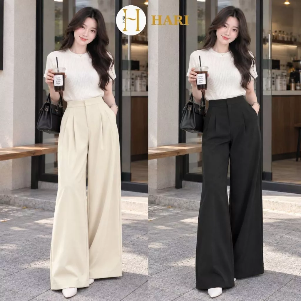 Quần dài ống rộng Hari chất Gold form suông rộng