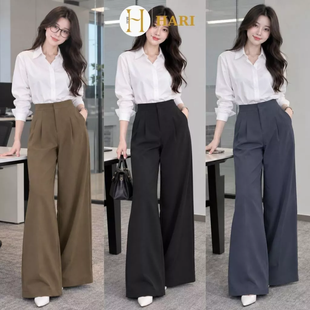 Quần tây ống rộng Hari chất gold hàn cao cấp Mềm dày dặn mát lên chuẩn dáng