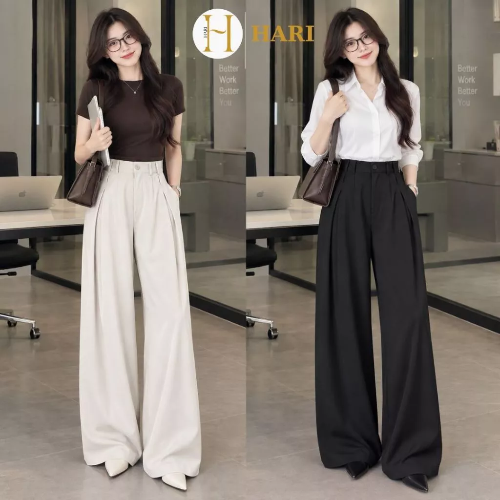 Quần tây công sở Hari ống suông ly to chất GOLD dài chùm phủ chân