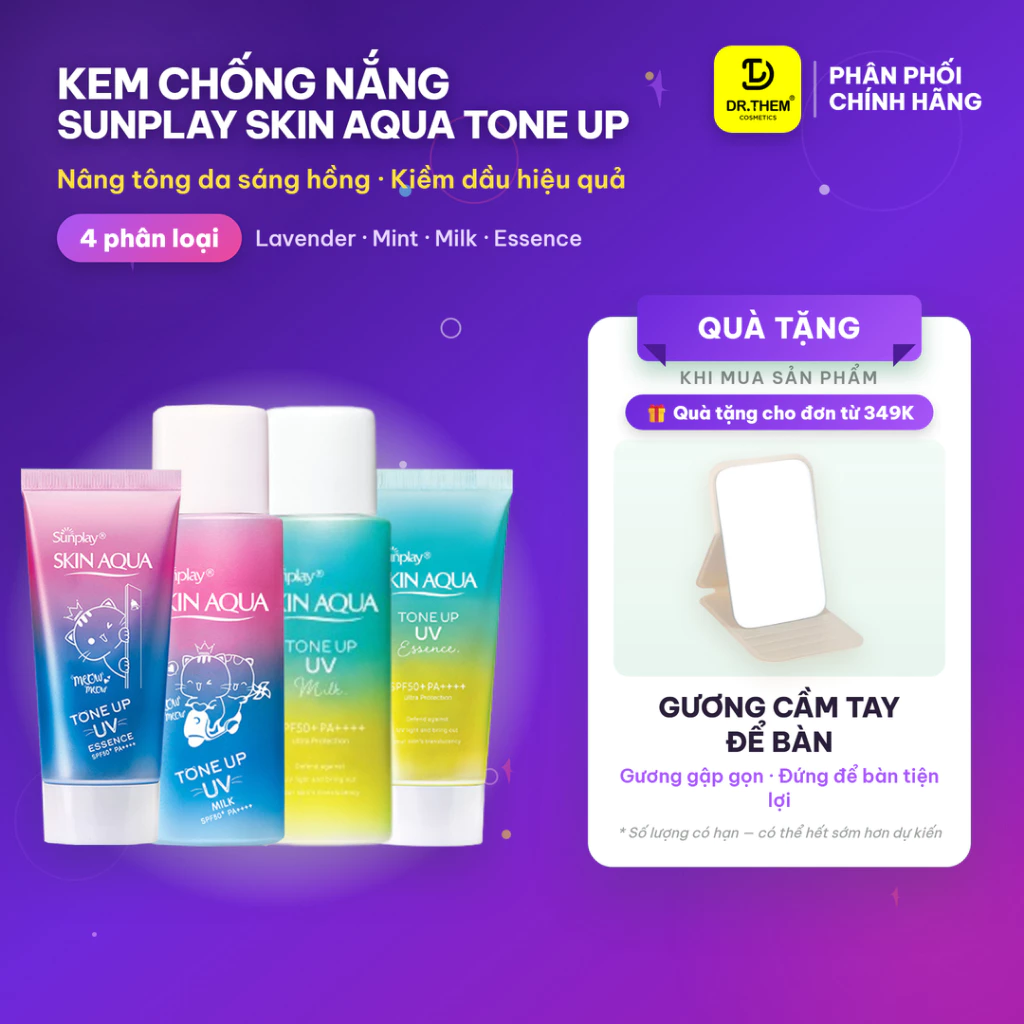 Kem Chống Nắng Sunplay Skin Aqua Tone Up Essence / UV Milk - Lavender SPF50+ PA++++ - Hiệu Chỉnh Sắc Da Dạng Sữa 50g