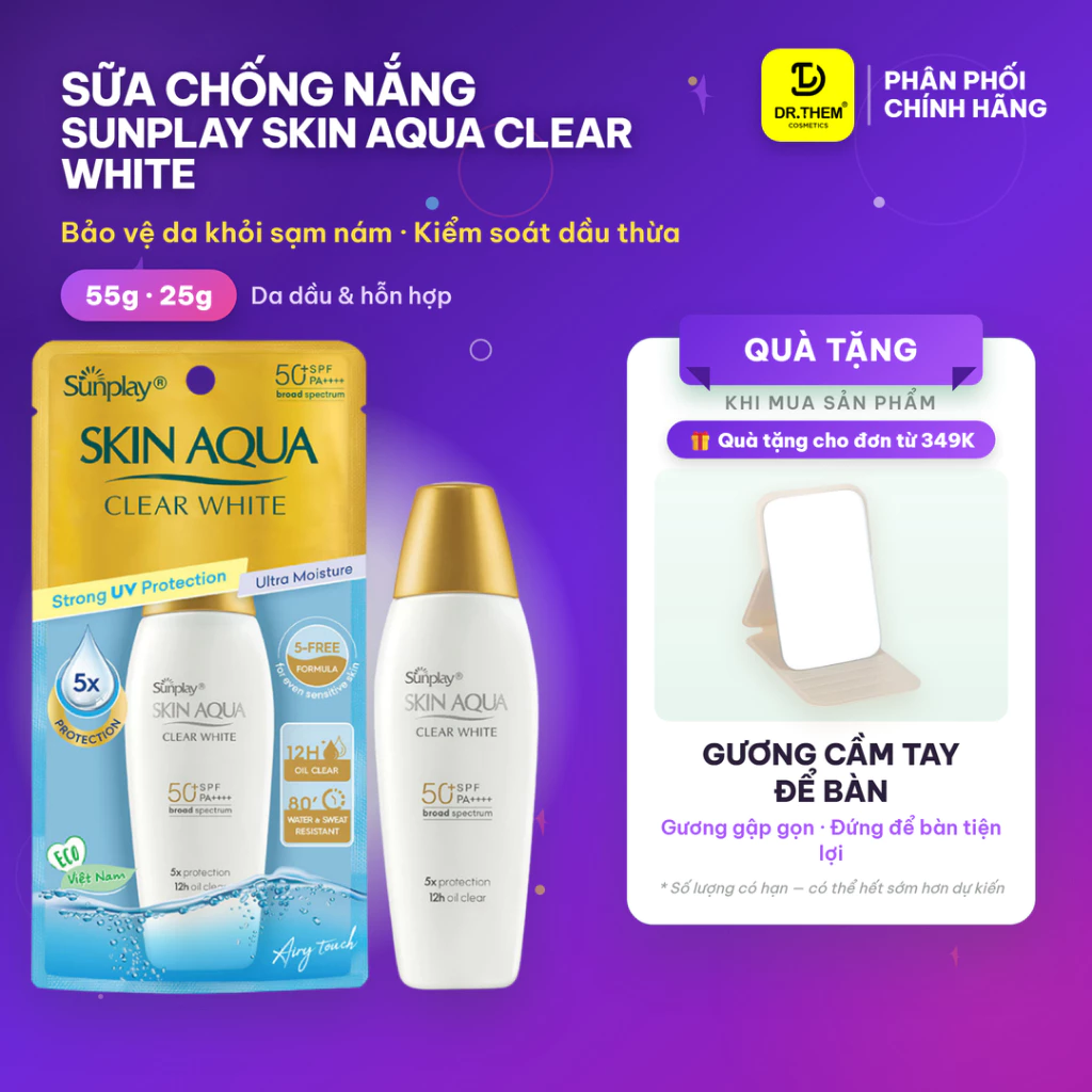 Kem Chống Nắng Sunplay Skin Aqua Clear White SPF 50+ PA++++ 25g/55g Dưỡng Trắng Cho Da Dầu - Dạng Sữa- Dr Thêm