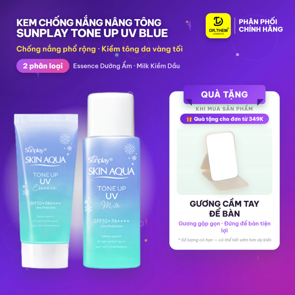 Kem Chống Nắng Nâng Tông Sunplay Skin Aqua Tone Up Blue 50g - Essence Dưỡng Ẩm / Milk Kiểm Soát Dầu - Dr Thêm