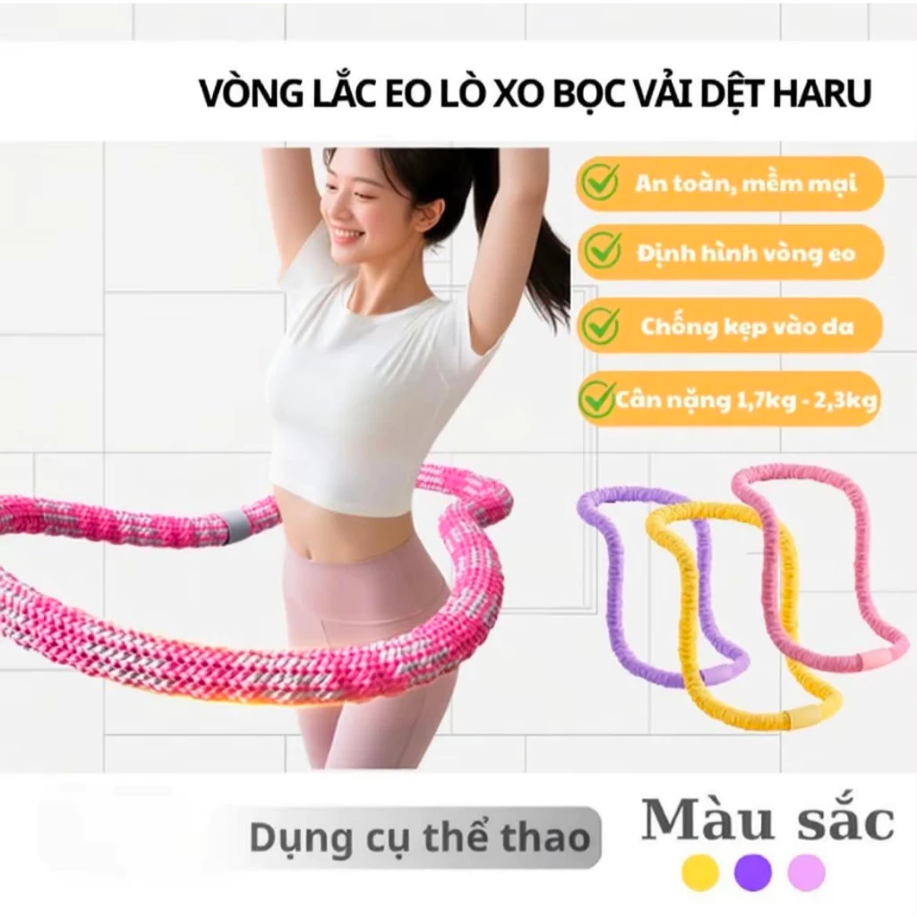 Vòng Lắc Eo Giảm Cân Lò Xo Bọc Vải Dệt Kim 2.5kg - 3kg ,Giảm Mỡ Bụng, Eo Thon Săn Chắc, Tập Gym Yoga Tại Nhà