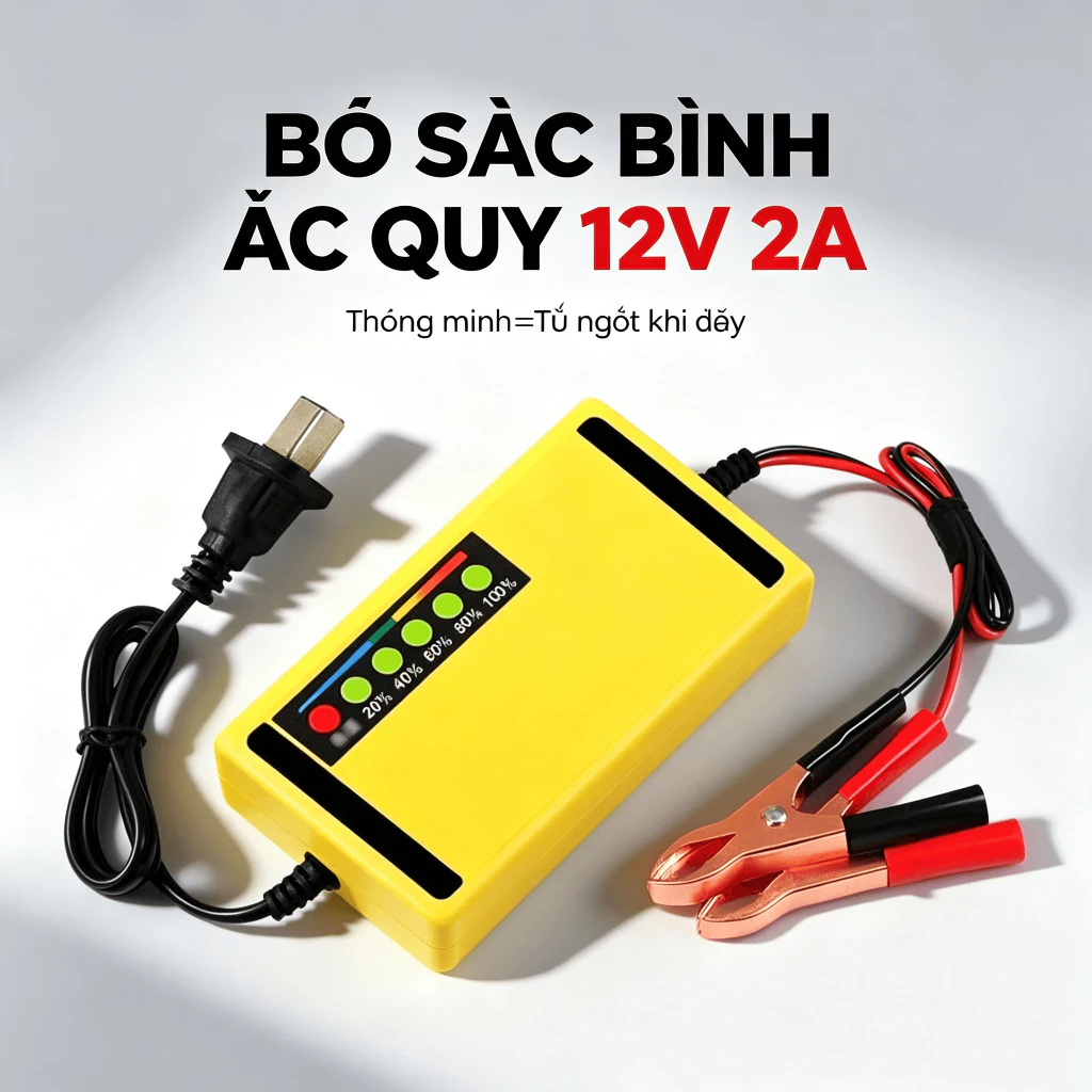 Bộ sạc pin xe máy, xe điện 12V tự động ngắt khi đầy an toàn, tiện lợi