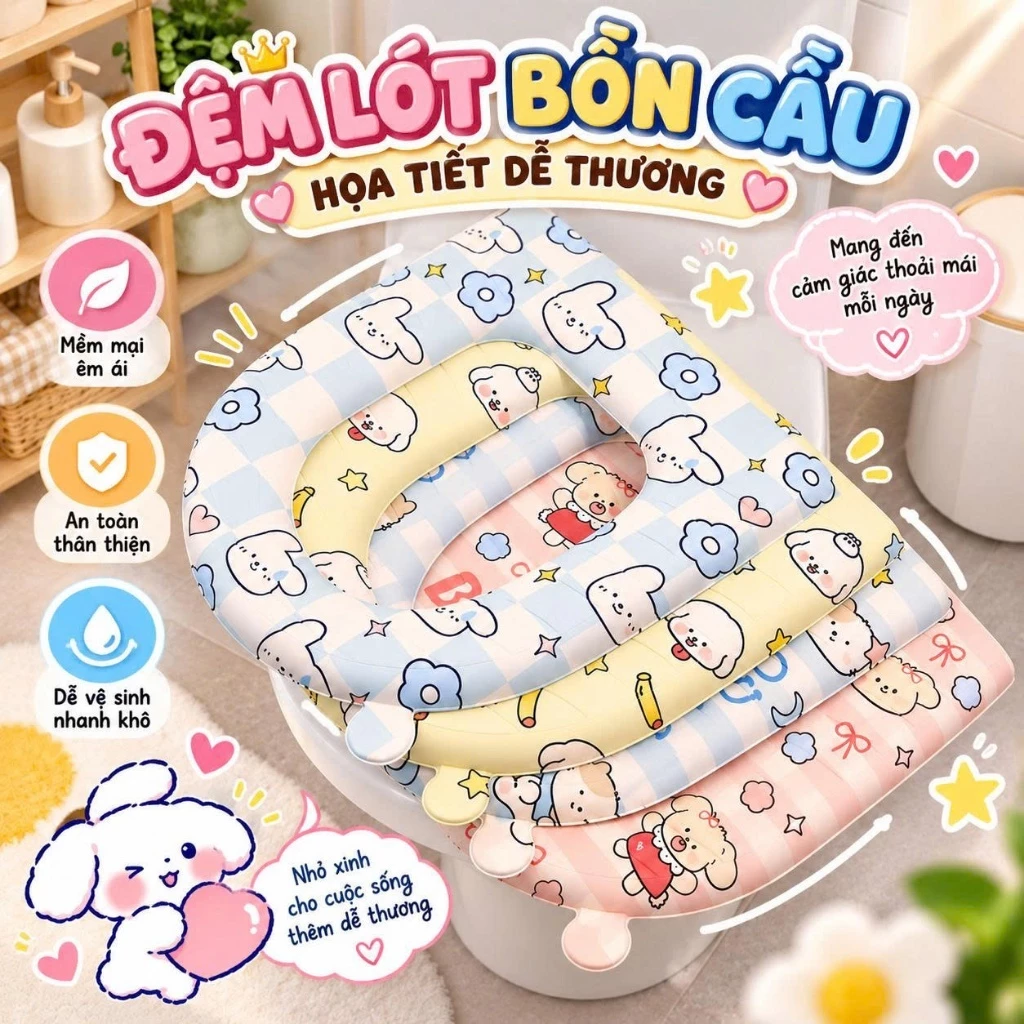 Đệm lót bồn cầu giữ ấm chống vi khuẩn bằng EVA chống thấm in họa tiết xinh xắn 43x39cm