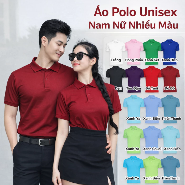 Áo Thun Tay Ngắn Có Cổ Nam Nữ THỜI TRANG 24H Vải Cá Sấu 4 Chiều Thoáng Mát Không Đổ Lông