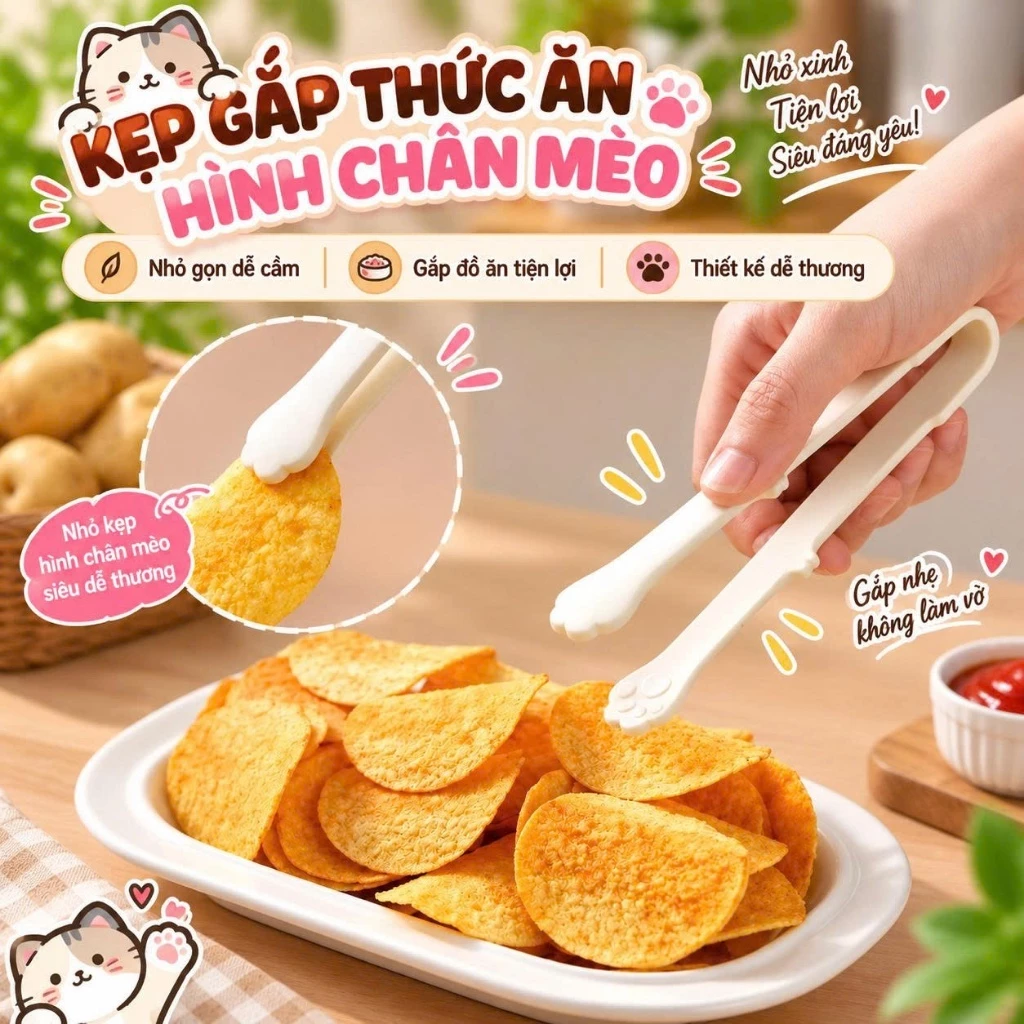 Kẹp gắp đồ ăn hình chân mèo dễ thương chống trượt không bẩn tay