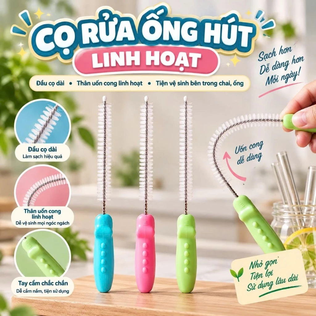 Cọ rửa ống hút đa năng hình cá sấu, thân uốn cong linh hoạt dễ sử dụng 22cm