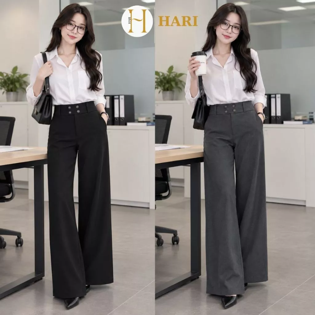 Quần tây nữ chất xước thái ống rộng cạp trễ 439 Hari