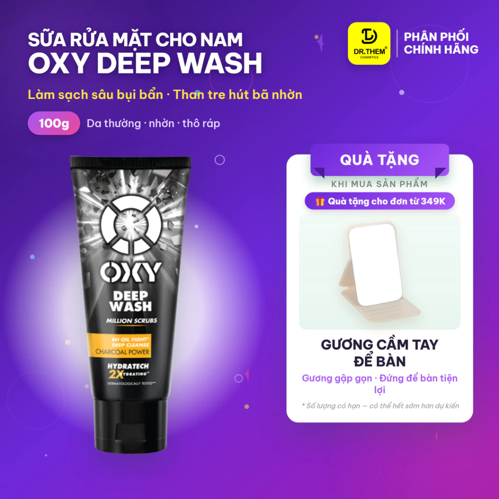 Sữa Rửa Mặt Cho Nam Oxy Deep Wash 100g - Kem Rửa Mặt Có Hạt, Sạch Sâu Giảm Nhờn 8 Giờ, Than Vỏ Trấu - Dr Thêm