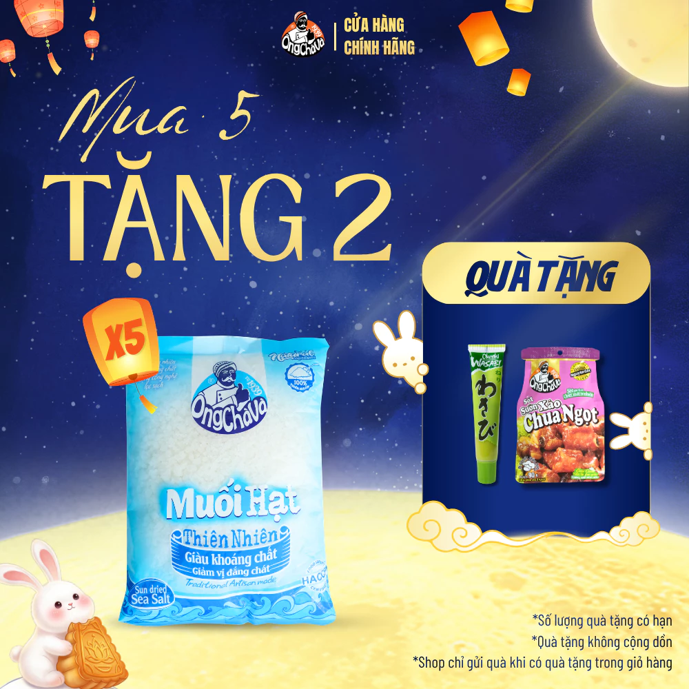 Combo 5 gói Muối Hạt Thiên Nhiên 1kg thương hiệu Ông Chà Và - Hàng Chính Hãng