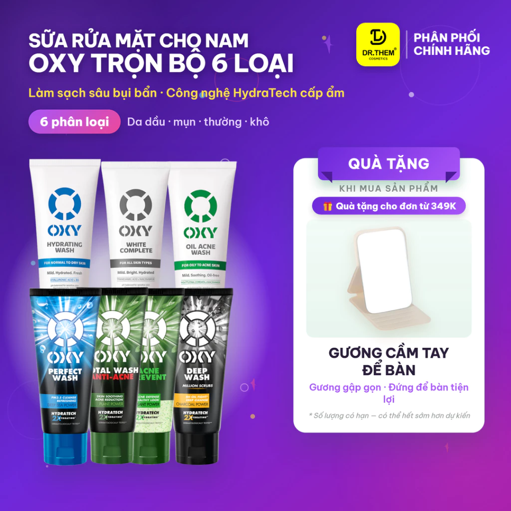 Sữa Rửa Mặt Cho Nam Oxy 100g - Perfect Wash, Deep Wash, Acne Prevent, Total Anti Acne, Hydrating, Oil Acne - Dr Thêm
