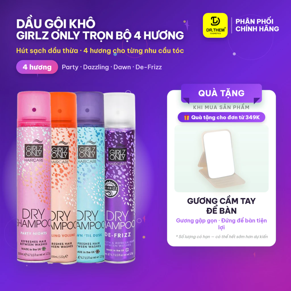 Dầu Gội Khô Girlz Only Party Nights / Dawn 'Til Dusk / Dazzling Volume / No Residue Nude 100ml / 200ml- Dr Thêm