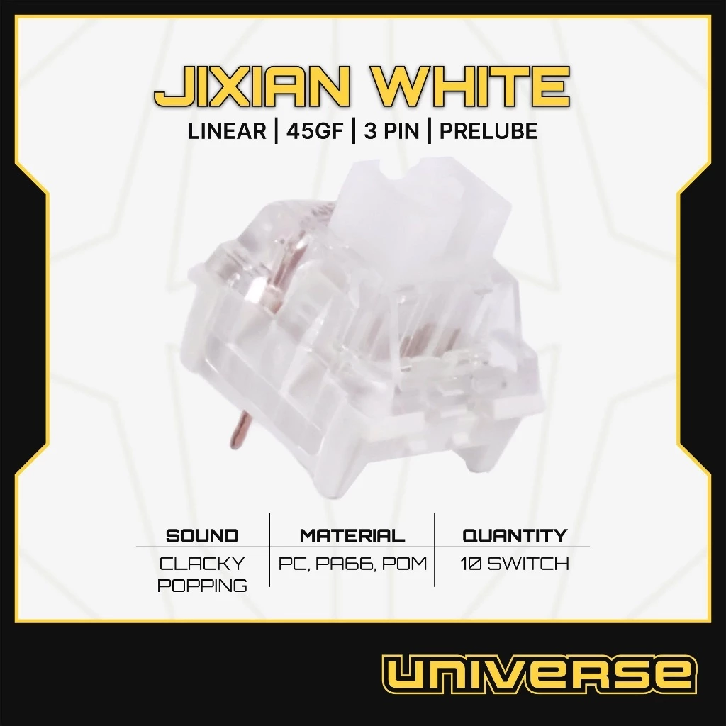 10 Switch JiXian White Switch Linear 3 Pin 45g PC + PA66 + POM Prelube Công Tắc Bàn Phím Cơ Universe