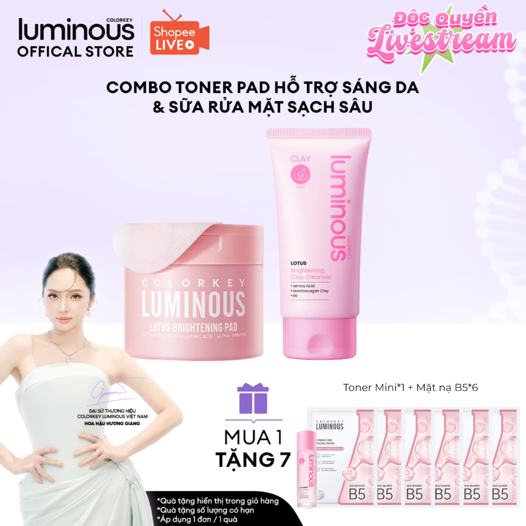 [KOL-EX] Combo Toner Pad Colorkey Luminous + Sữa Rửa Mặt Colorkey Luminous Sạch Sâu | Tinh Chất Trà Xanh và Hoa Sen