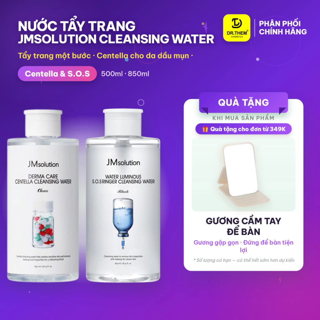 Nước Tẩy Trang Jmsolution Cleansing Water 500ml / 850ml (JM solution Centella/Ceramide/S.O.S Ringer)- Dr Thêm
