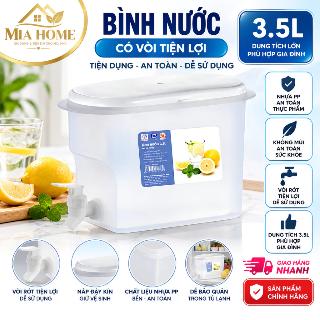[ HÀNG VIỆT NHẬT ] Bình đựng nước có vòi 3,5L đựng nước trà, nước trái cây để trong tủ lạnh
