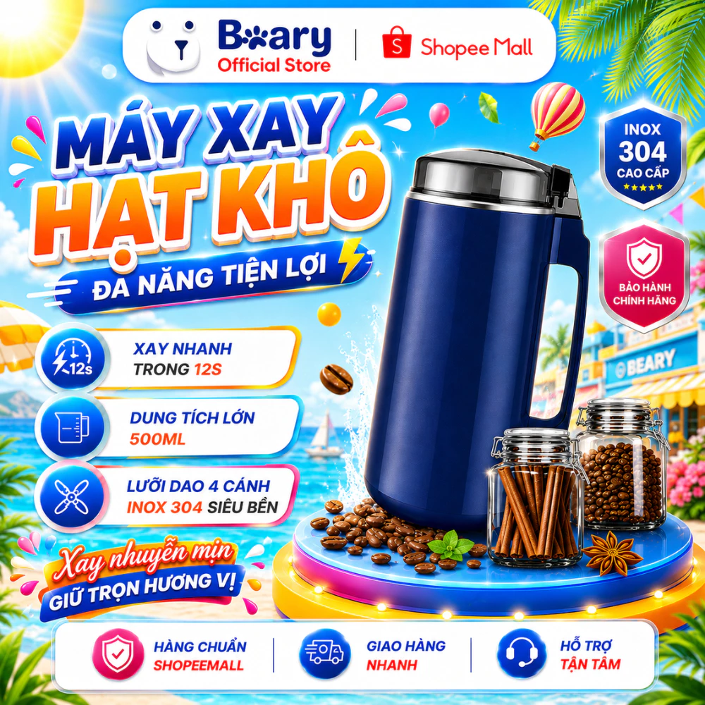 Máy xay hạt khô cầm tay đa năng TECHHOME, Máy xay bột mịn lưỡi thép không gỉ dễ dàng sử dụng XB02