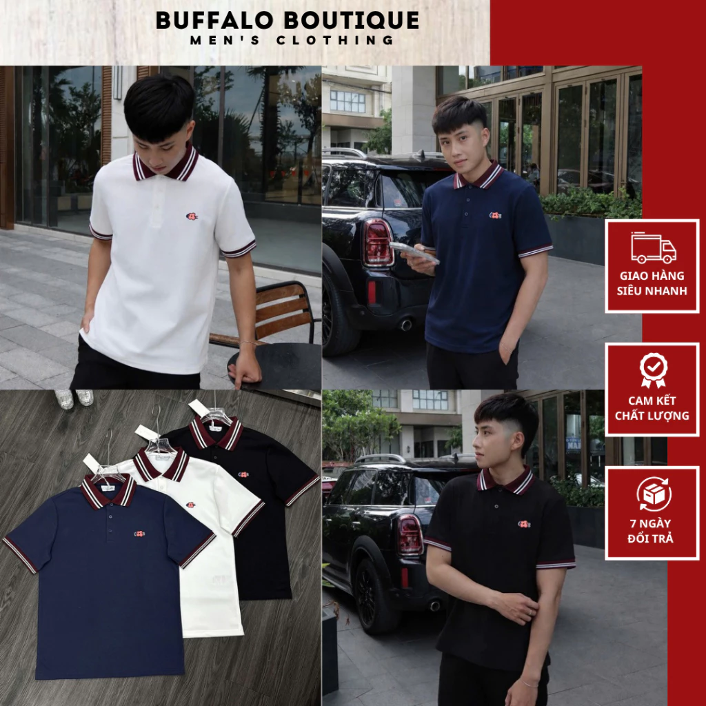 Áo Polo Nam Lá Lốt Thêu Con Cá 3 Màu Siêu Đẹp -  Polo Nam Nữ Lá Lốt Phối Bo Cổ Đỏ Cao Cấp
