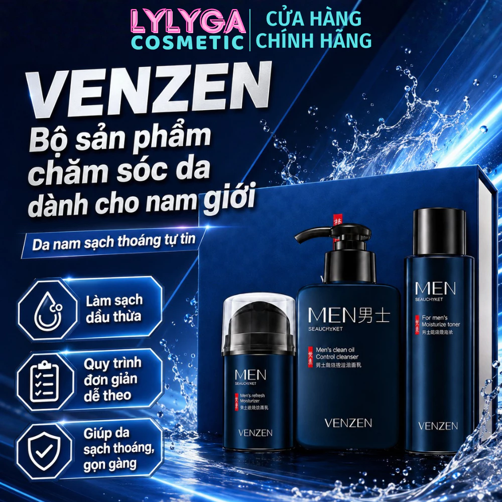 Sữa rửa mặt nam kiểm soát dầu VENZEN Bộ sản phẩm chăm sóc da dành cho nam giới nước hoa hồng toner kem dưỡng ẩm VZ01