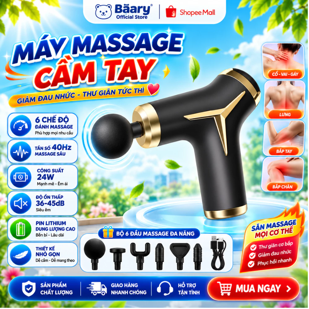 Máy massage cầm tay cao cấp, 6 chế độ mát xa toàn thân, lực đấm siêu mạnh tiện lợi