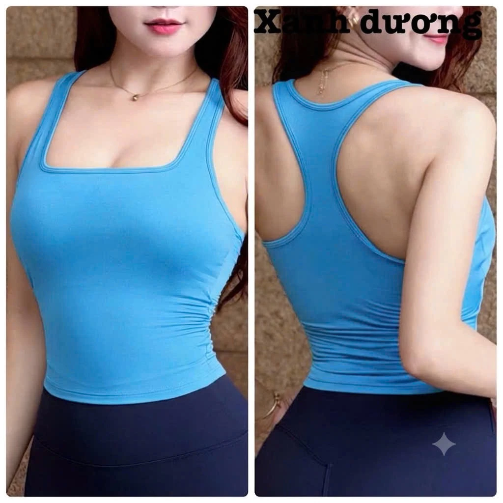 [Kèm Mút Lót] Áo 3 Lỗ Cổ Vuông Kiểu Đơn Giãn Dễ Phối Đi Tập Gym, Yoga, Aerobic, Pilates