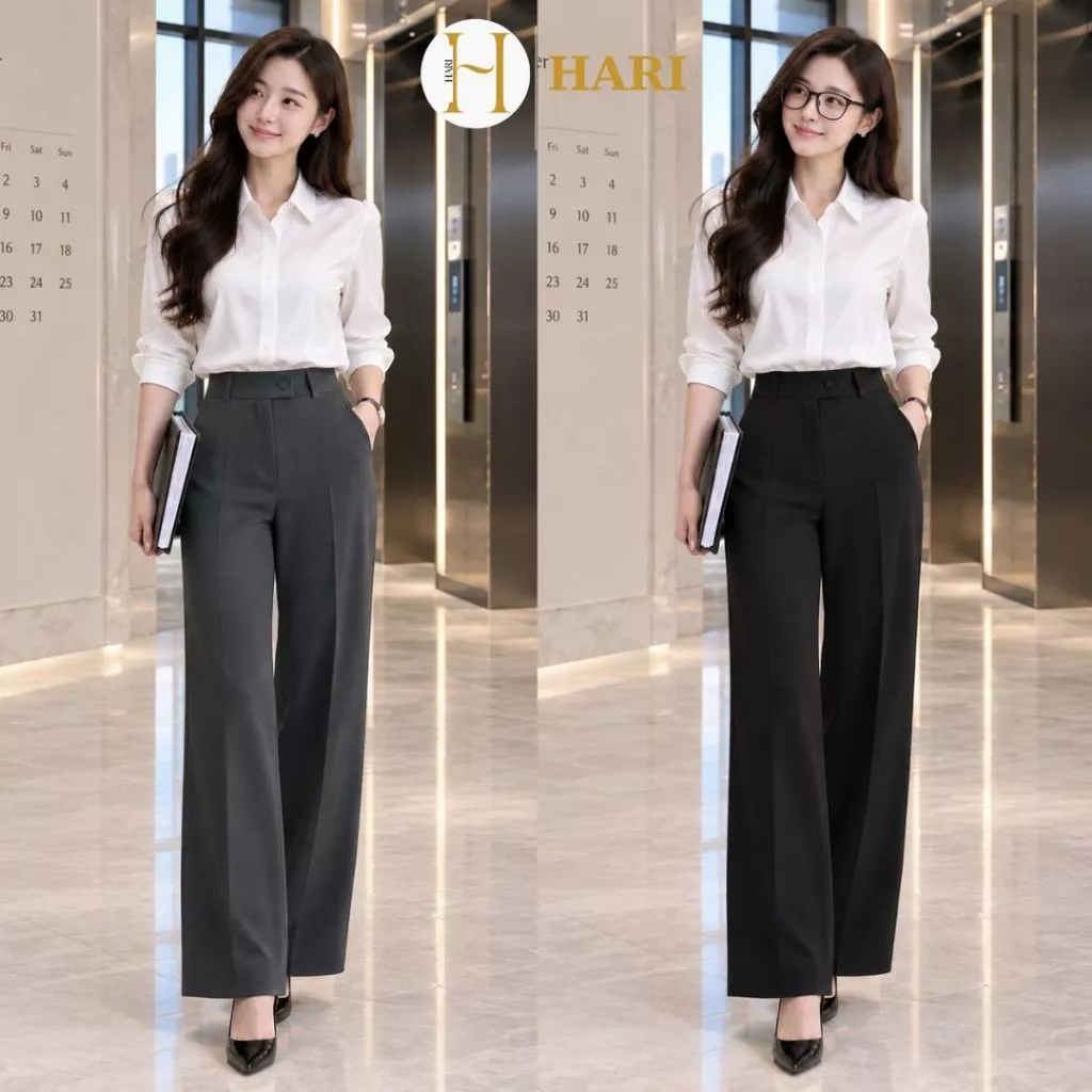 Quần tây ống rộng Hari lưng cao kiều Hàn Quốc