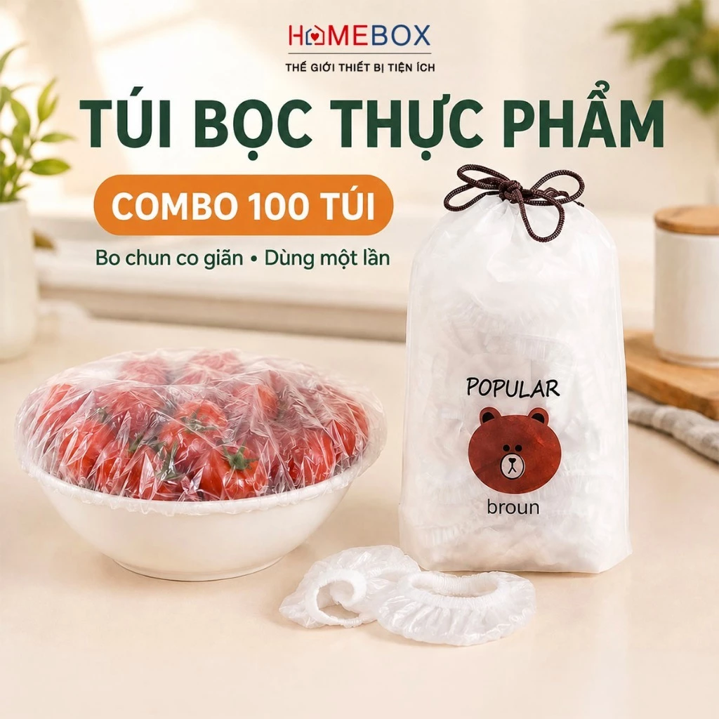 COMBO 100 Túi Bọc Thực Phẩm Đồ Ăn Chống Bụi, Túi Màng Bọc Đựng Thực Phẩm Dùng Một Lần Tiện Lợi