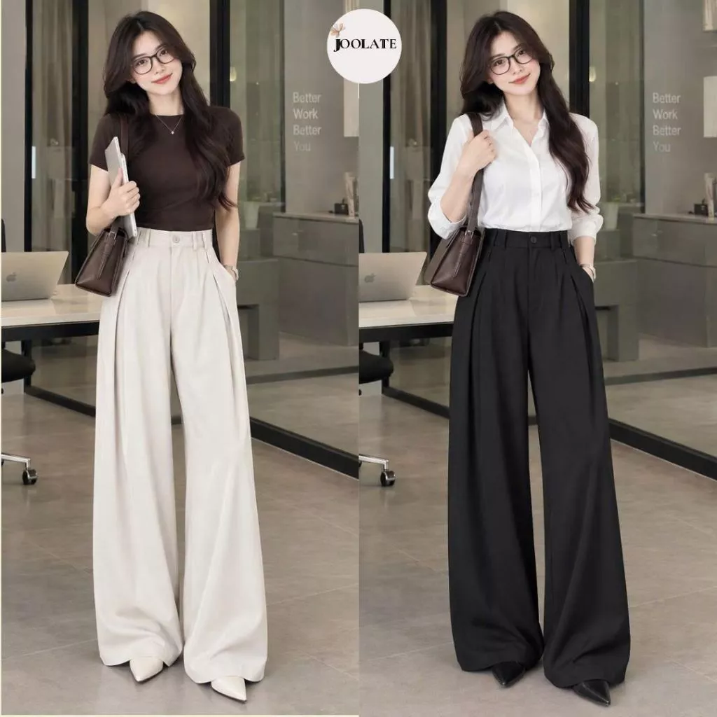 Quần Suông Dài Xếp Ly Chất Gold Bóng Nhẹ Ống Rộng 38cm – Glossy Pants Thời Trang Thanh Lịch Joolate