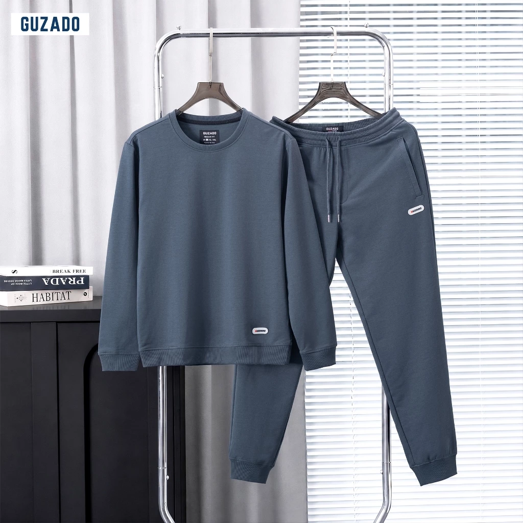 Bộ Nỉ Nam Thu Đông GUZADO Áo Sweater và Quần Jogger, Vải Da Cá Cao Cấp Mềm Mịn Giữ Nhiệt Tốt GBN01-GCBN26W001