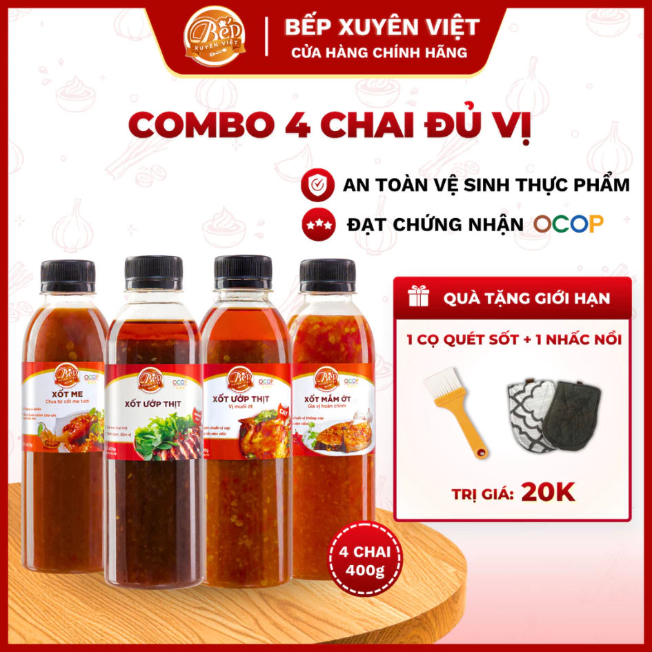 Combo Bữa Ăn Đủ Vị - Sốt Ướp Thịt Nướng BBQ 400G, Sốt nướng muối ớt 400G,Sốt mắm ớt 400G,Sốt me 400G