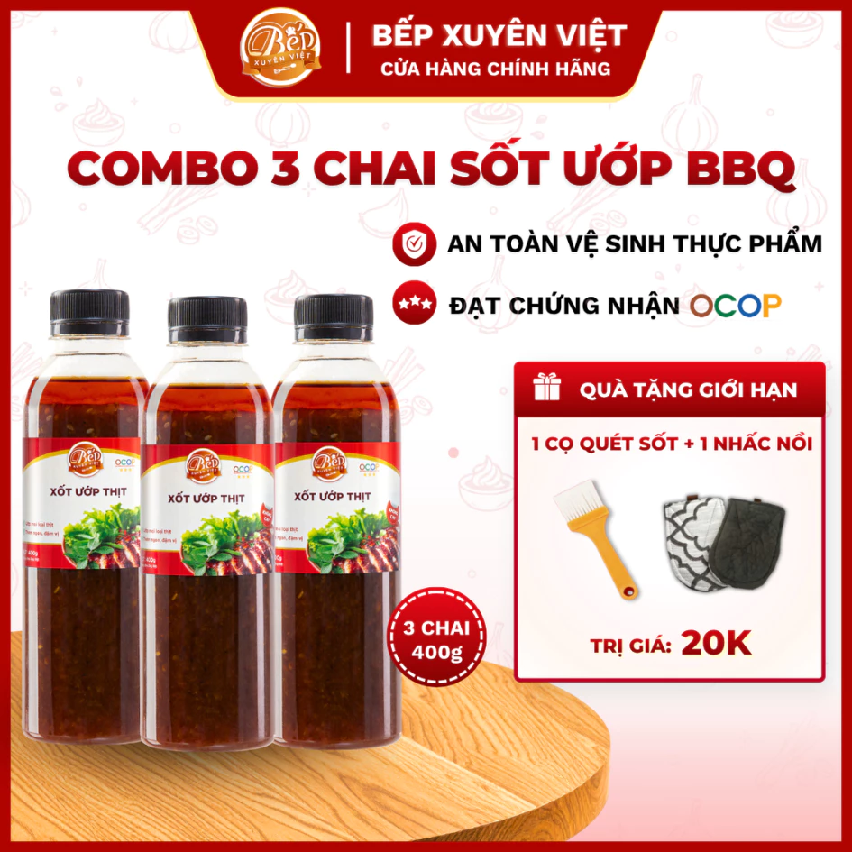 [HỎA TỐC] Combo Sốt BBQ ướp thịt nướng Bếp Xuyên Việt dùng cho heo, bò, gà ướp 2-3kg thịt tiện lợi