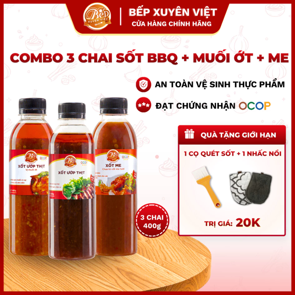 Combo Bữa Ăn Tiện Lợi - Sốt Ướp Thịt Nướng 400g, Sốt Muối Ớt 400g, Sốt Me 400g Bếp Xuyên Việt
