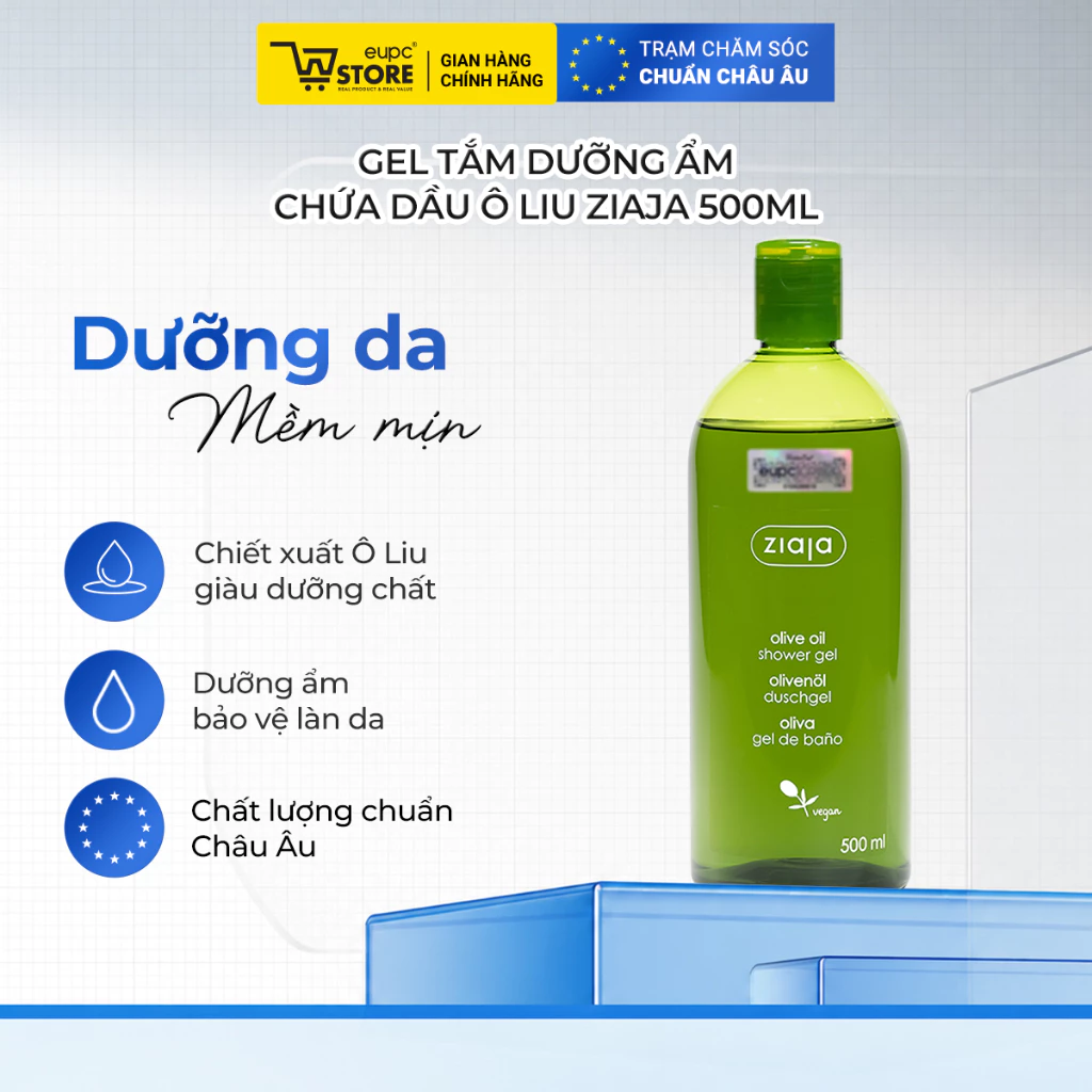 Gel tắm dưỡng ẩm Ziaja Olive Oil Shower Gel 500ml - Làm sạch dịu nhẹ, không gây khô da