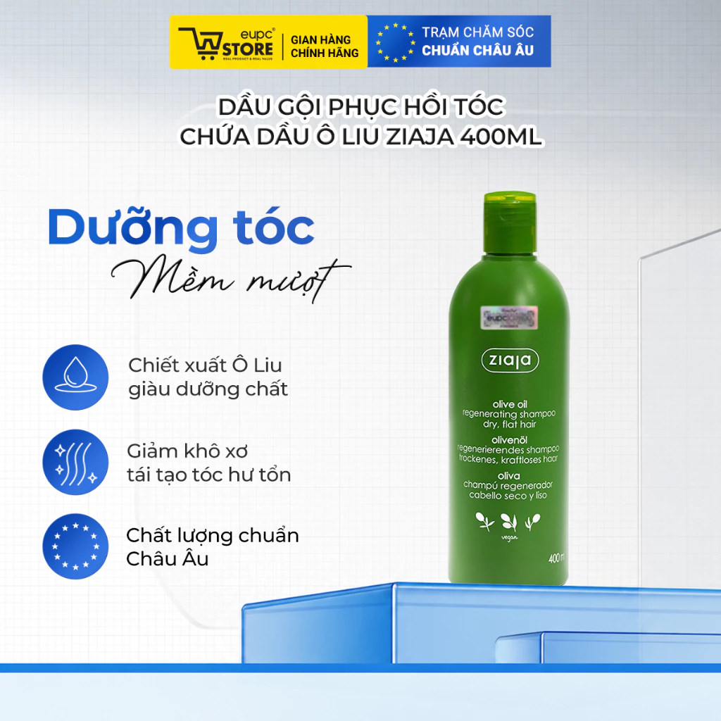 Dầu gội phục hồi tóc Ziaja Olive Oil Regenerating Shampoo 400ml - Không chứa silicone, giúp tóc mềm mại, bồng bềnh