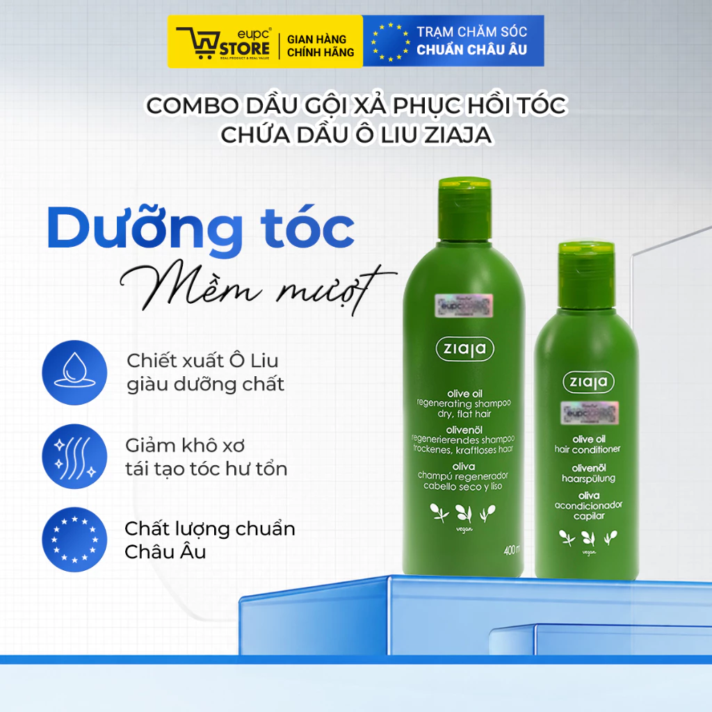 Combo dầu gội 400ml và dầu xả 200ml Ziaja chứa dầu Olive giúp phục hồi tóc